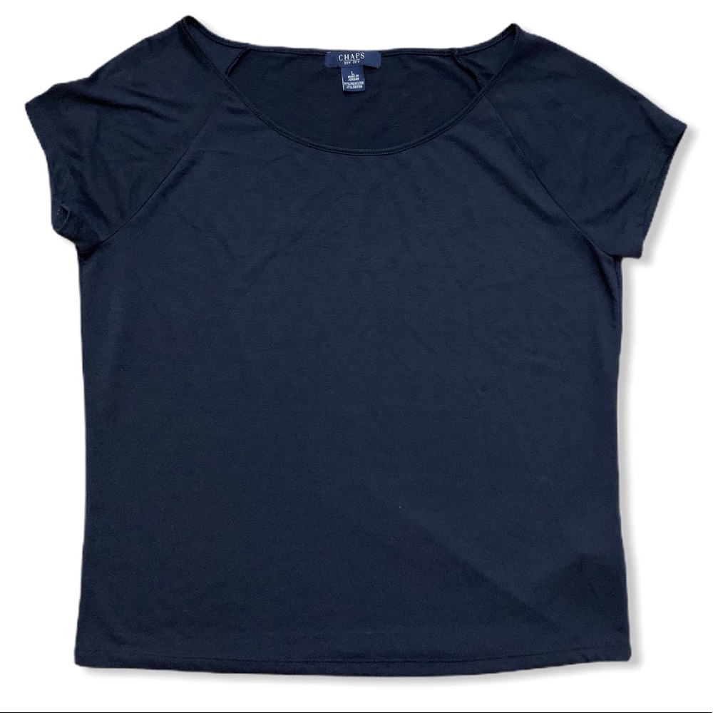 Chaps Navy Blue Short Sleeve Large Top - Picture 2 of 11